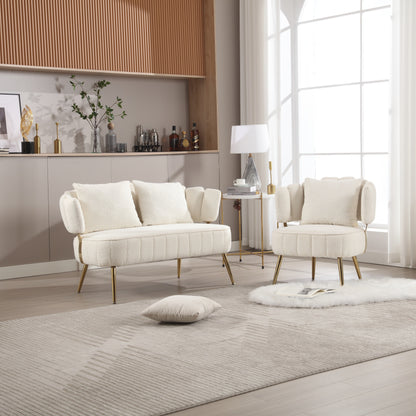 Canapé causeuse rembourré beige moderne 51,97 $ avec cadre en métal et coussins pour le salon