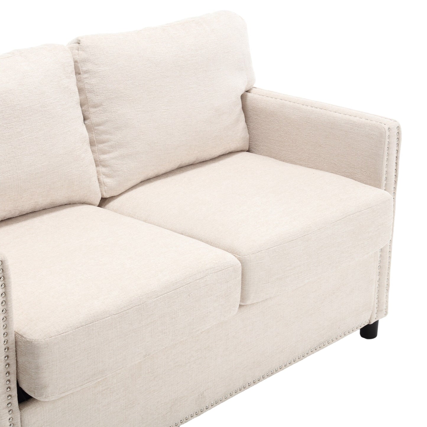 Canapé causeuse beige moderne 52,36 pouces en chenille avec poche et clous pour le salon