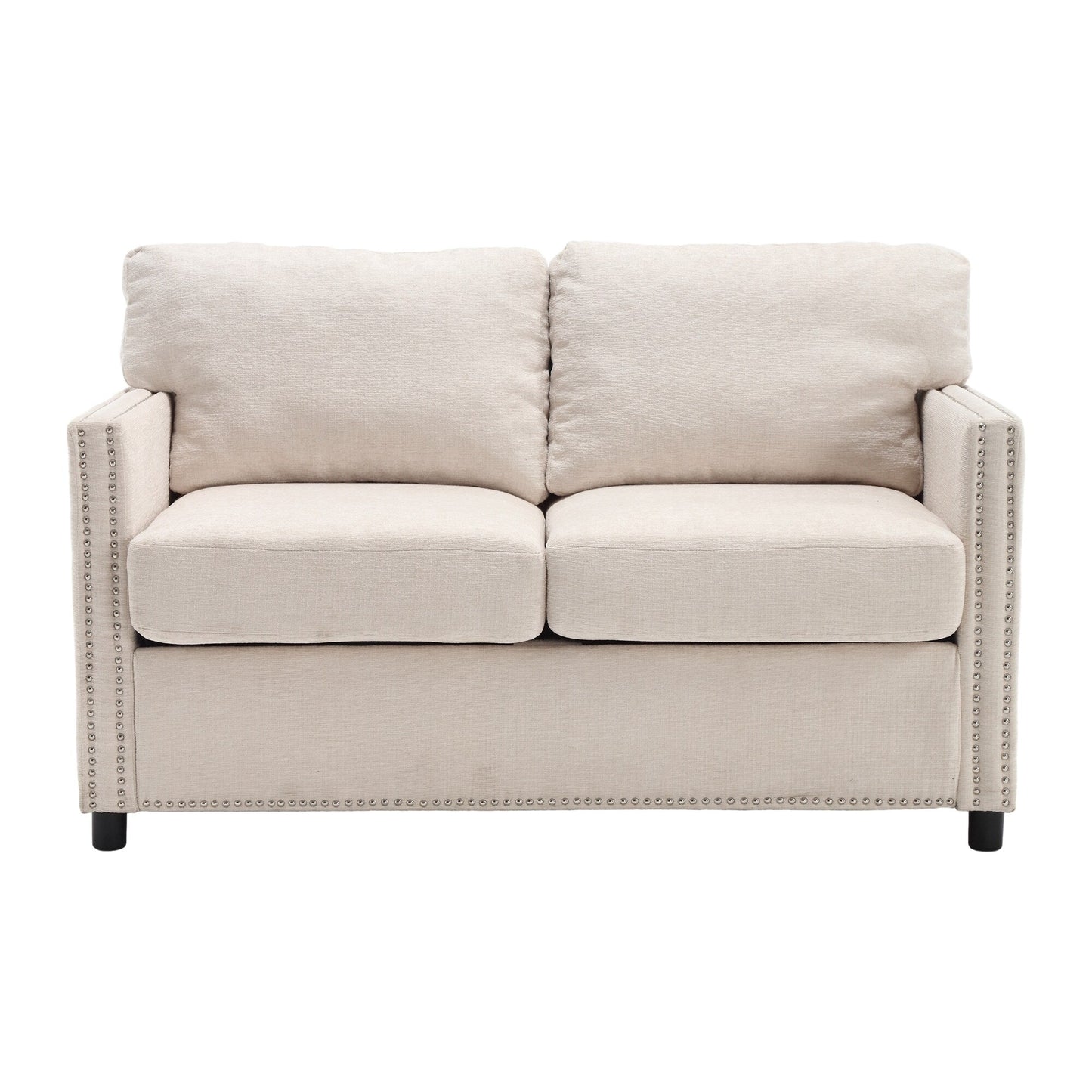 Canapé causeuse beige moderne 52,36 pouces en chenille avec poche et clous pour le salon