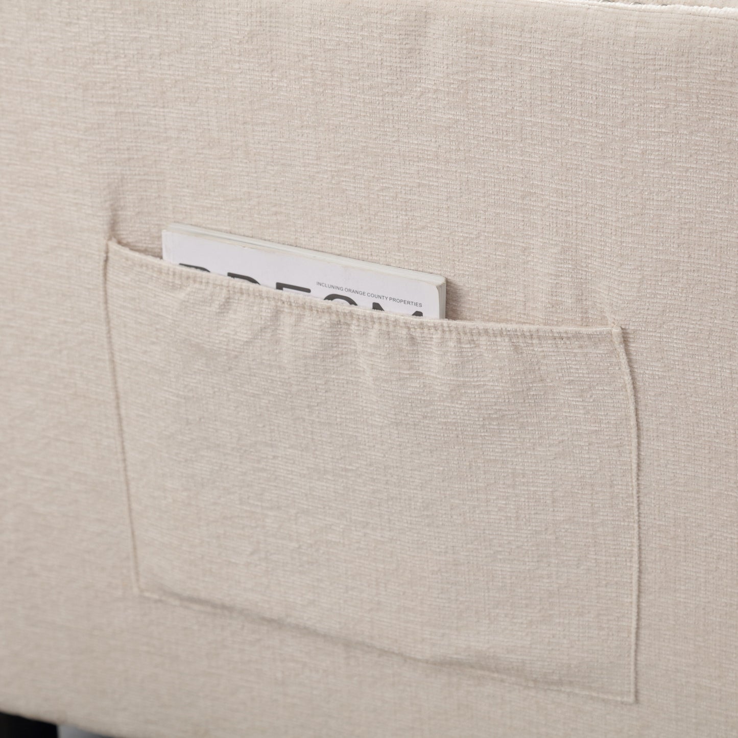 Canapé causeuse beige moderne 52,36 pouces en chenille avec poche et clous pour le salon