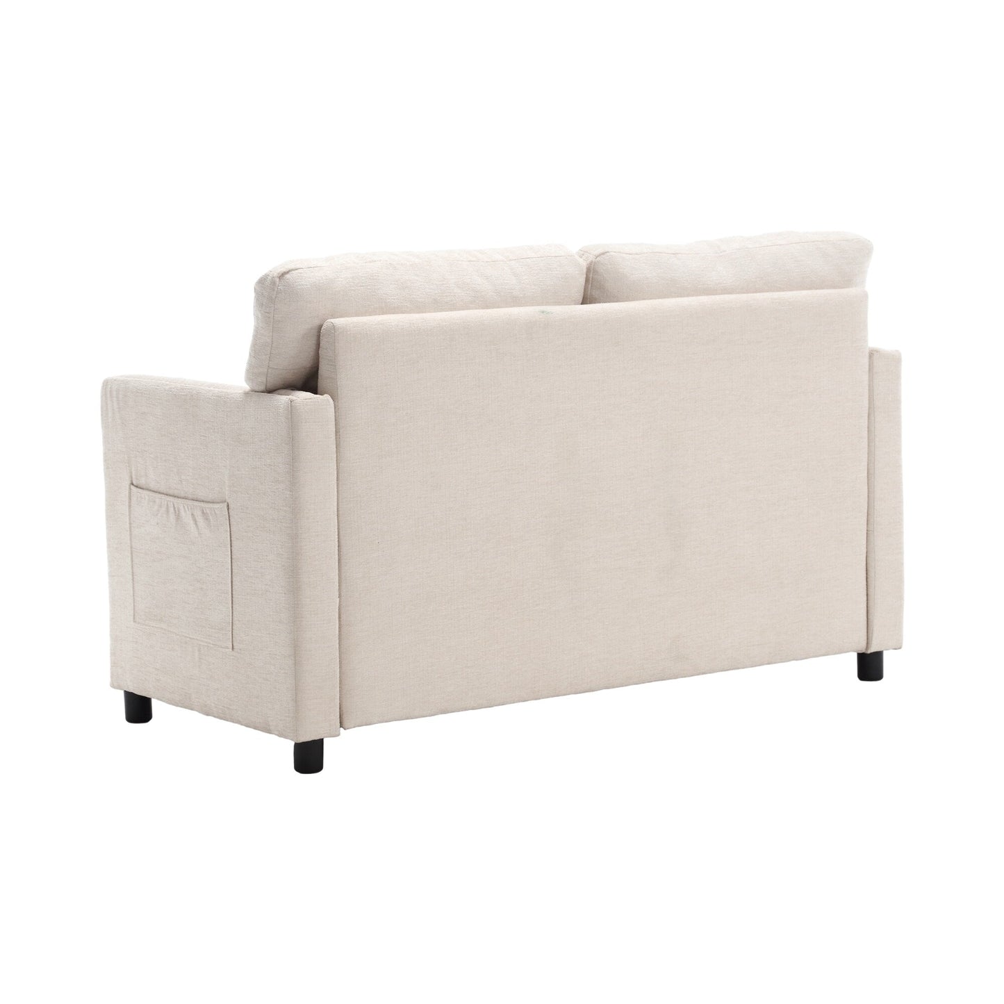 Canapé causeuse beige moderne 52,36 pouces en chenille avec poche et clous pour le salon