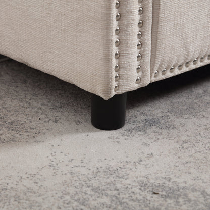 Canapé causeuse beige moderne 52,36 pouces en chenille avec poche et clous pour le salon