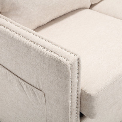 Canapé causeuse beige moderne 52,36 pouces en chenille avec poche et clous pour le salon