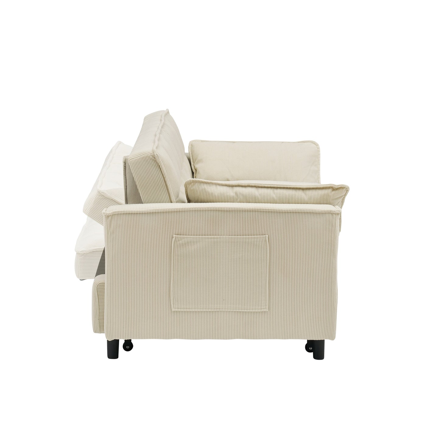 Canapé-lit gigogne en velours côtelé beige moderne 54,3 avec dossier réglable et oreillers pour le salon