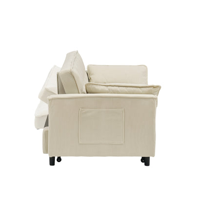 Canapé-lit gigogne en velours côtelé beige moderne 54,3 avec dossier réglable et oreillers pour le salon