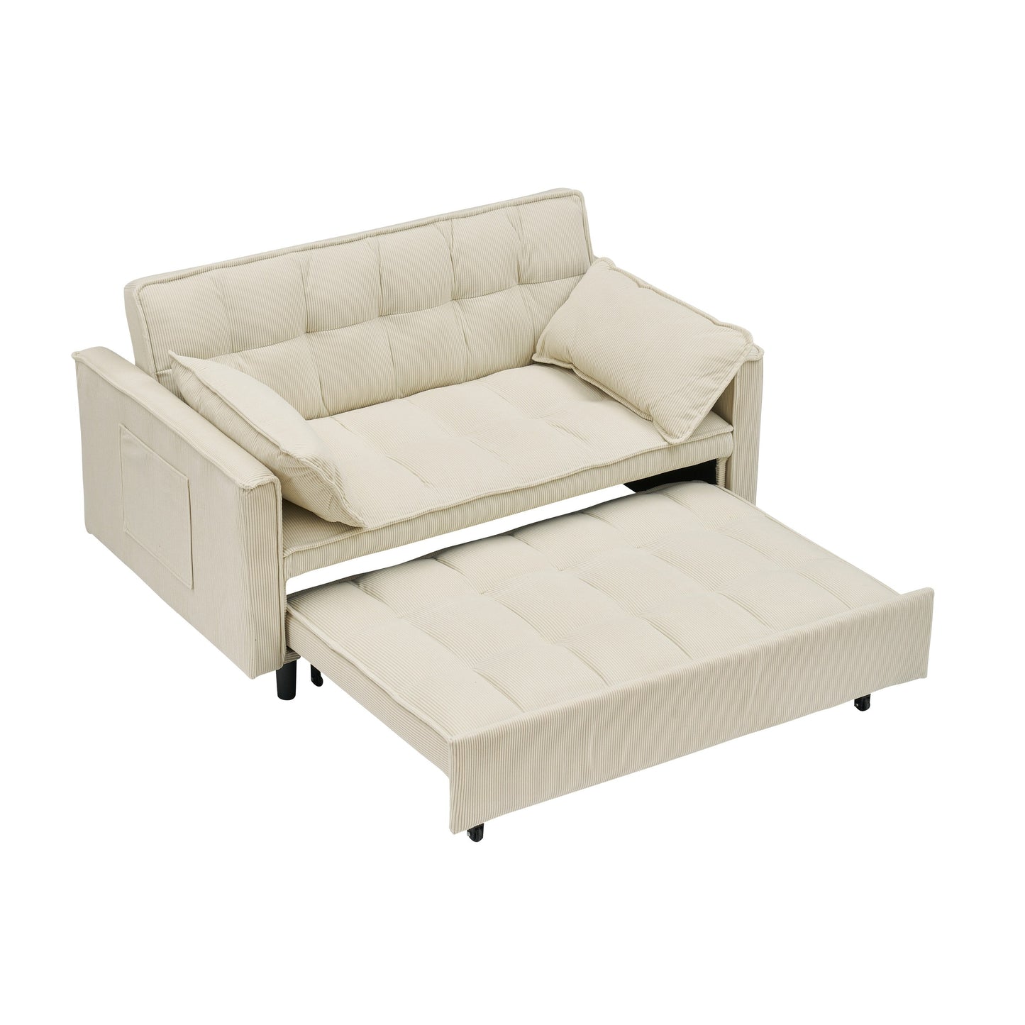 Canapé-lit gigogne en velours côtelé beige moderne 54,3 avec dossier réglable et oreillers pour le salon