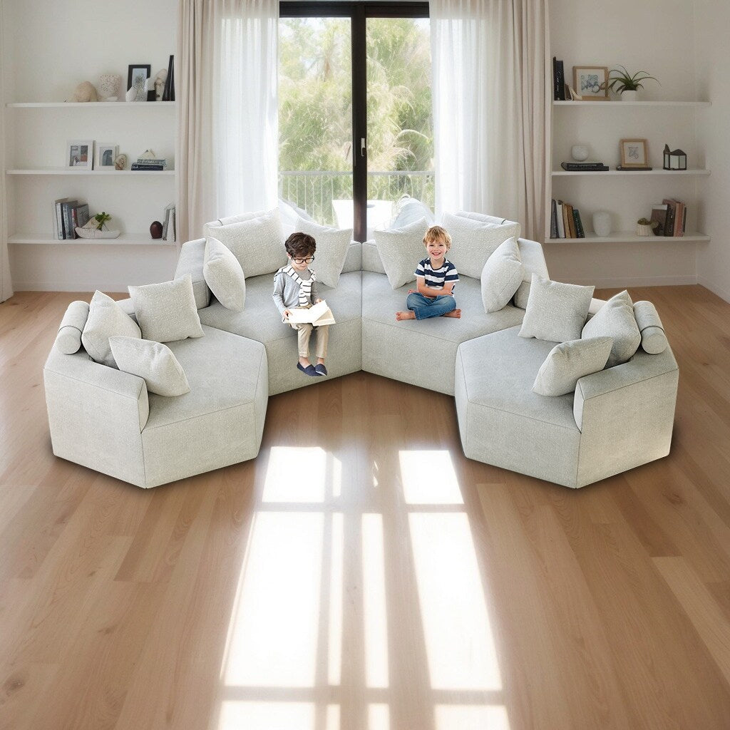 Canapé-lit simple beige moderne en éponge chenille 54 avec coussin de dossier pour le salon