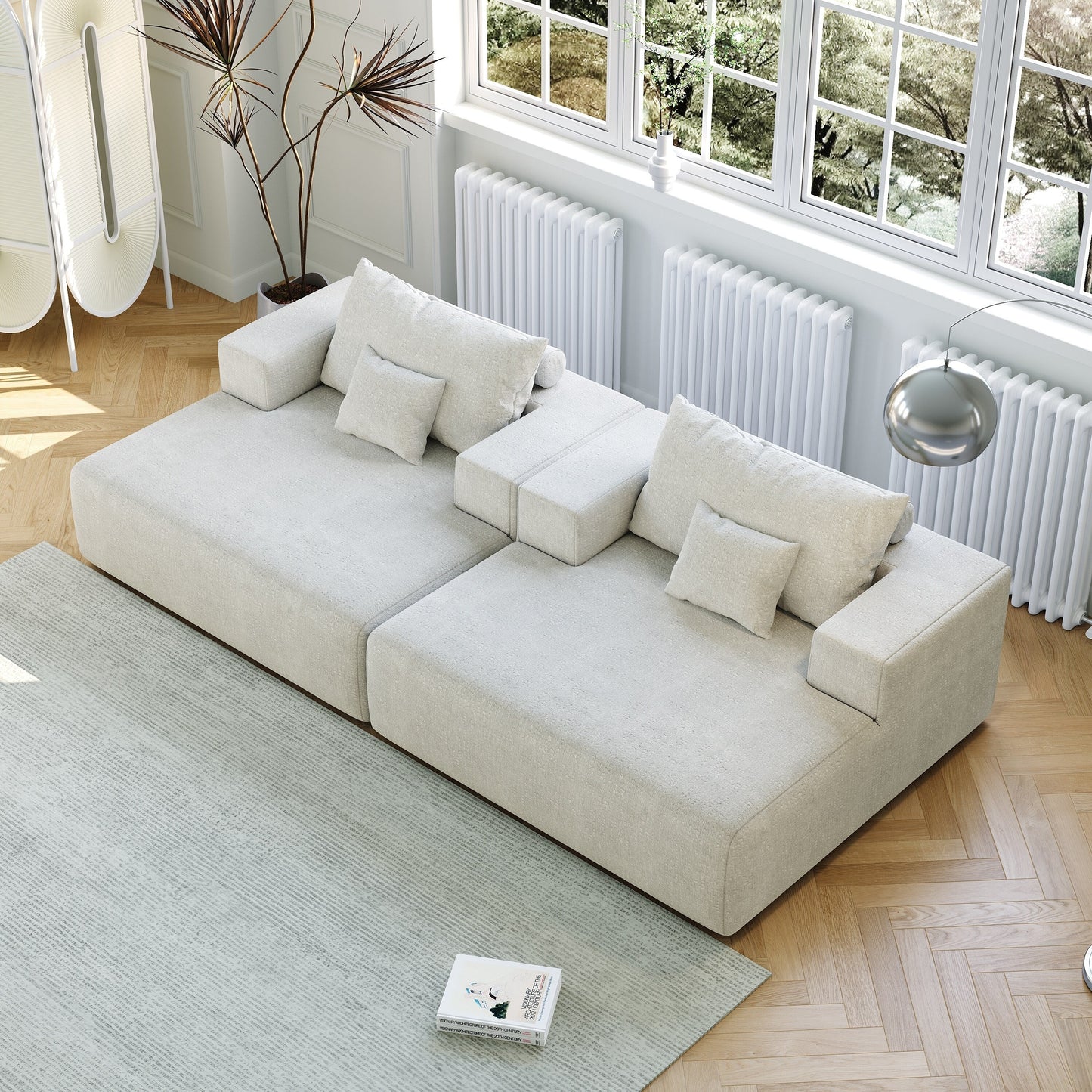 Canapé-lit simple beige moderne en éponge chenille 55 avec coussin de dossier pour salon