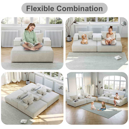 Canapé-lit simple beige moderne en éponge chenille 55 avec coussin de dossier pour salon