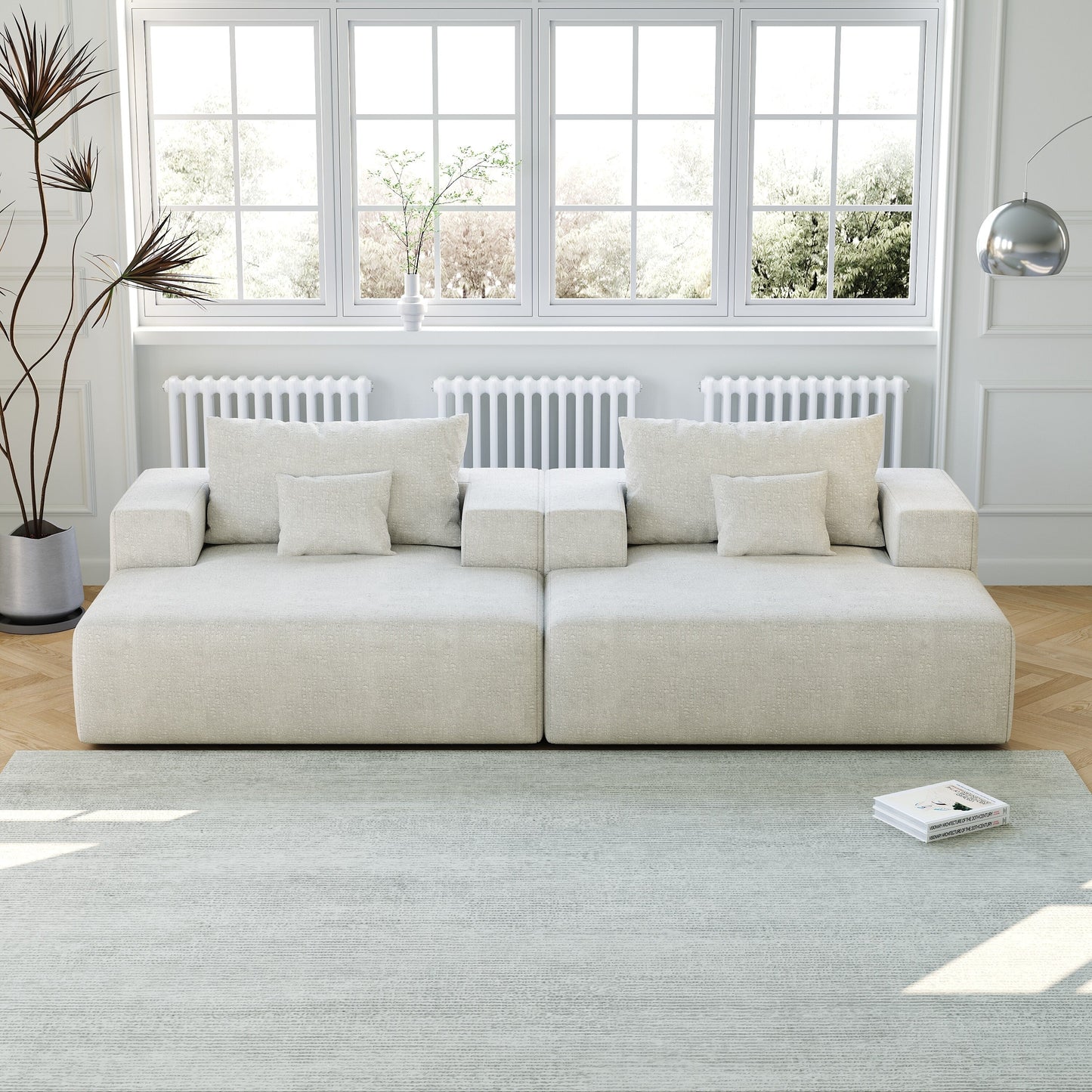 Canapé-lit simple beige moderne en éponge chenille 55 avec coussin de dossier pour salon