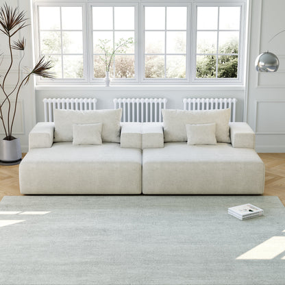 Canapé-lit simple beige moderne en éponge chenille 55 avec coussin de dossier pour salon