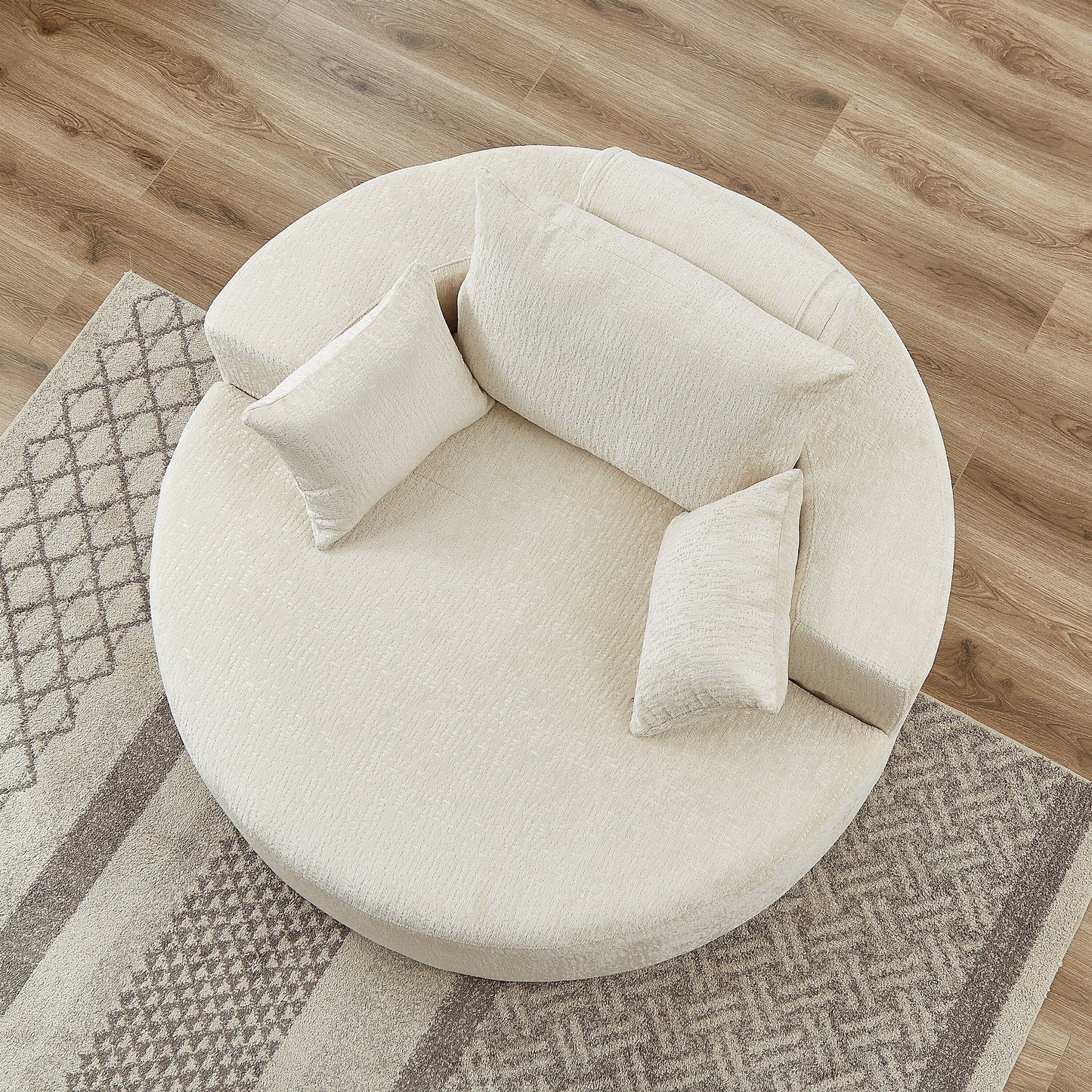 Canapé-lit simple rond beige moderne de 55 cm en chenille éponge avec coussin de dossier pour le salon