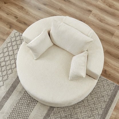 Canapé-lit simple rond beige moderne de 55 cm en chenille éponge avec coussin de dossier pour le salon