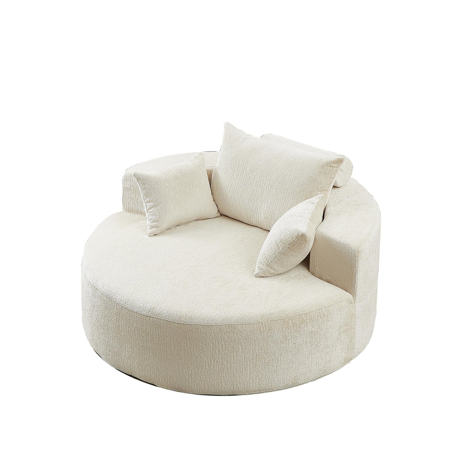 Canapé-lit simple rond beige moderne de 55 cm en chenille éponge avec coussin de dossier pour le salon