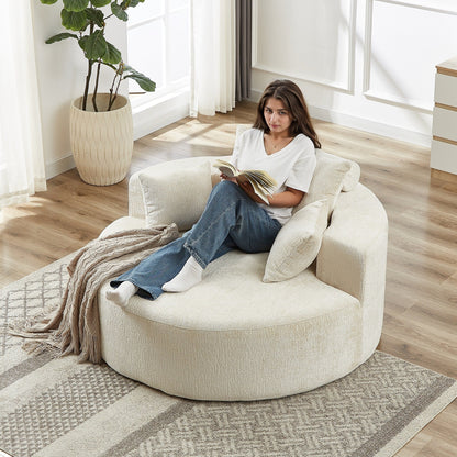 Canapé-lit simple rond beige moderne de 55 cm en chenille éponge avec coussin de dossier pour le salon