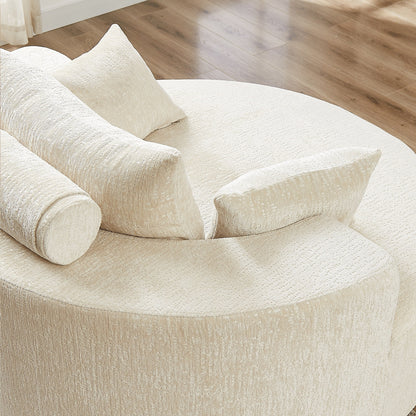 Canapé-lit simple rond beige moderne de 55 cm en chenille éponge avec coussin de dossier pour le salon