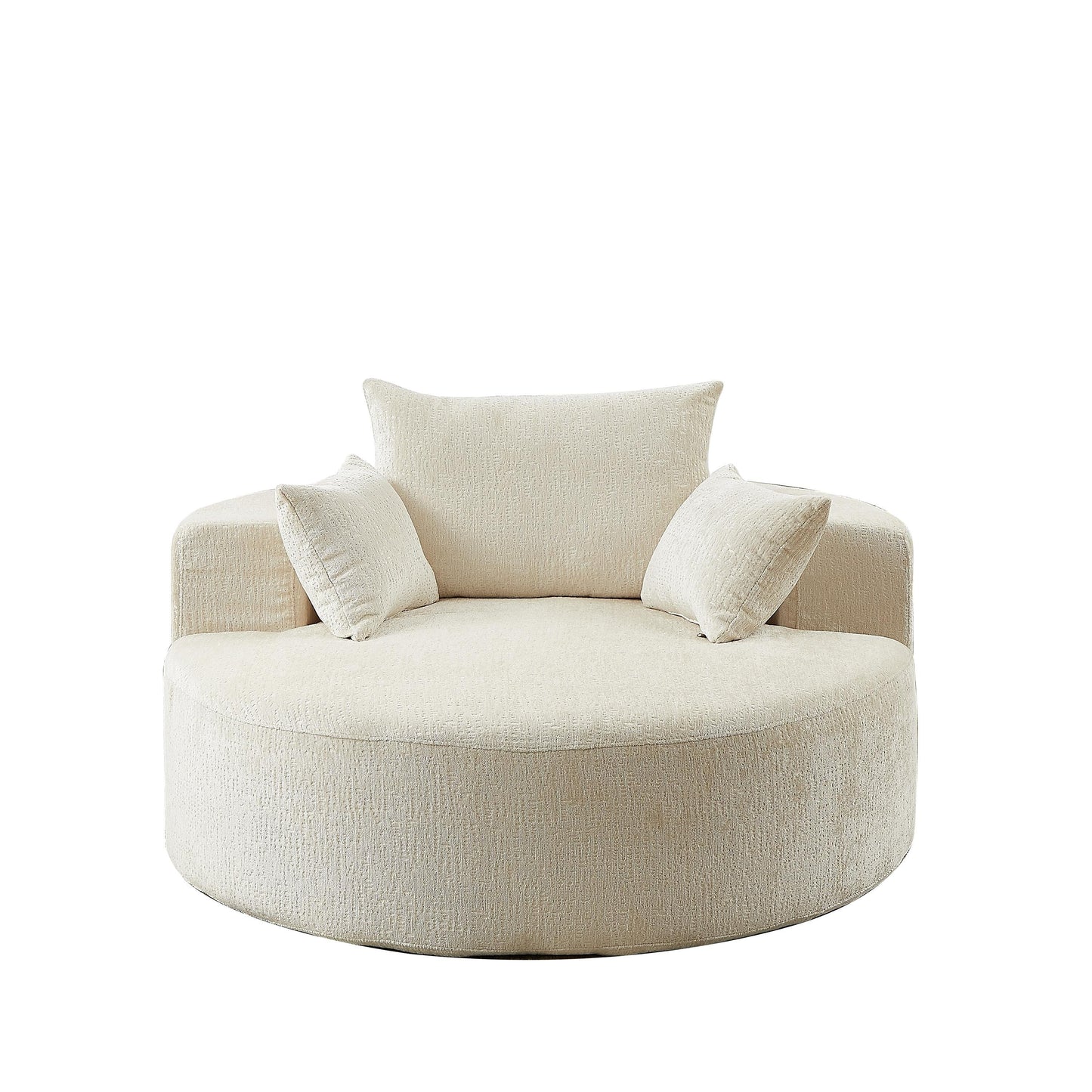 Canapé-lit simple rond beige moderne de 55 cm en chenille éponge avec coussin de dossier pour le salon