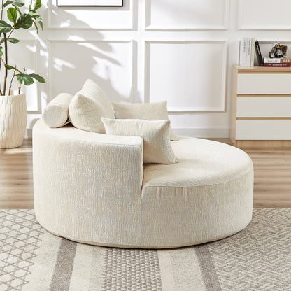 Canapé-lit simple rond beige moderne de 55 cm en chenille éponge avec coussin de dossier pour le salon