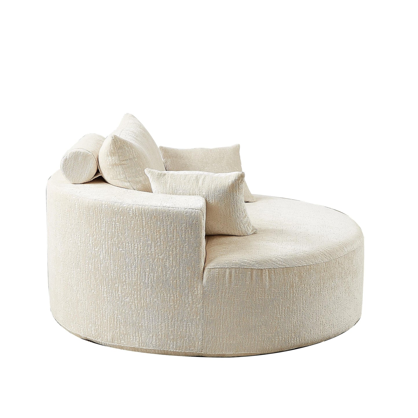 Canapé-lit simple rond beige moderne de 55 cm en chenille éponge avec coussin de dossier pour le salon