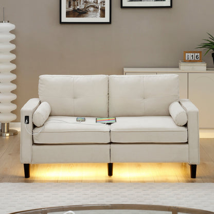 Canapé causeuse beige moderne en lin (57,87 $) avec lumières LED et 2 ports USB pour le salon