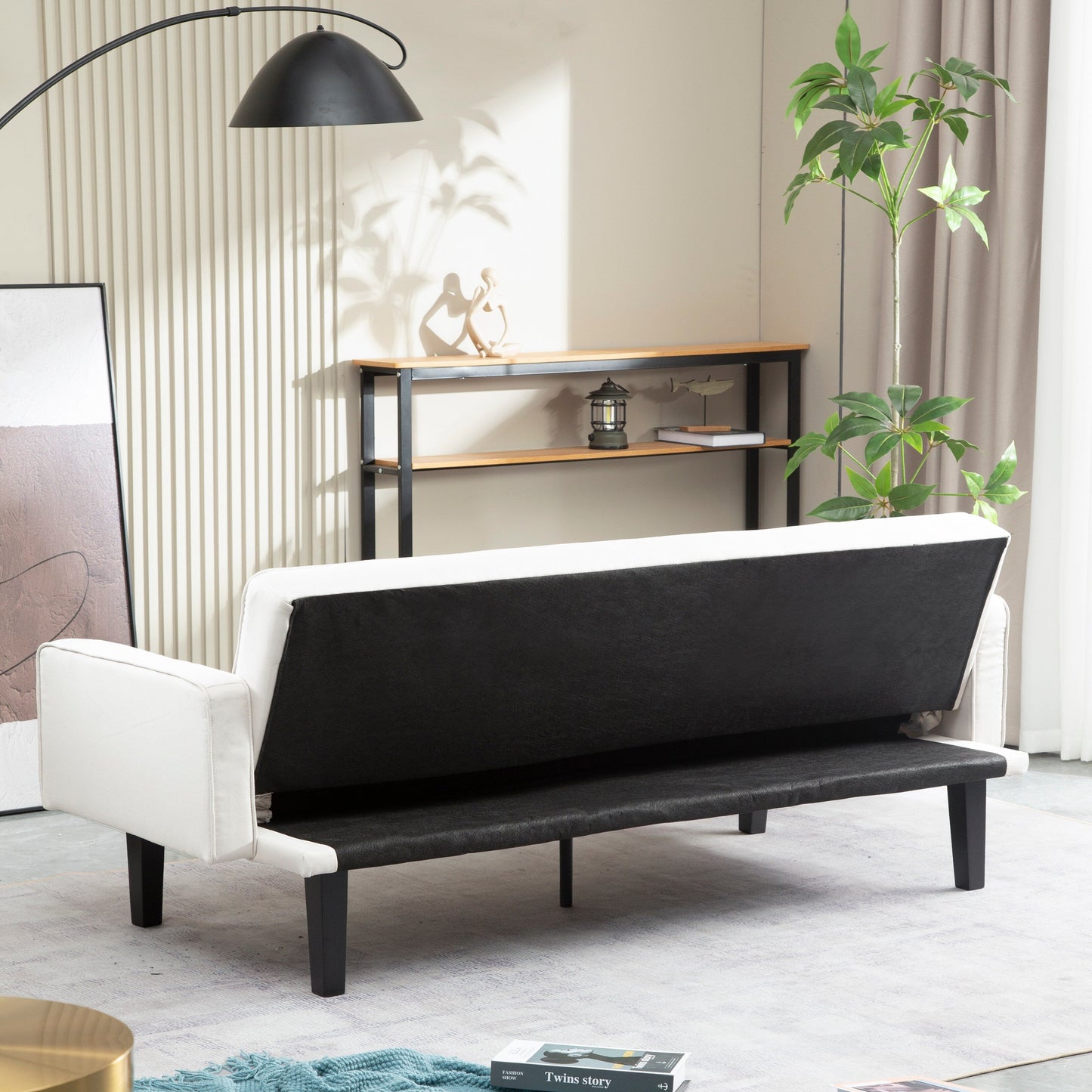 Canapé-lit futon convertible 3 places beige moderne 71,65 avec pieds en bois massif et oreillers pour le salon