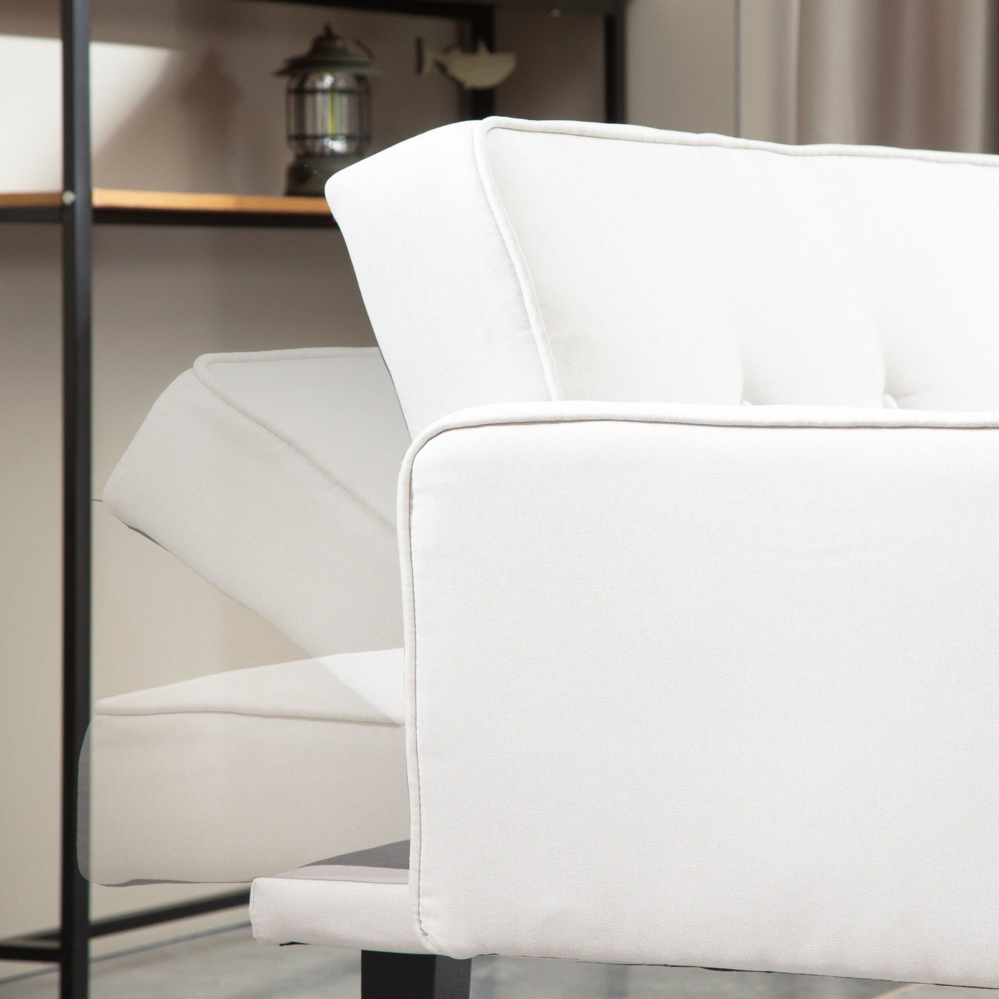 Canapé-lit futon convertible 3 places beige moderne 71,65 avec pieds en bois massif et oreillers pour le salon