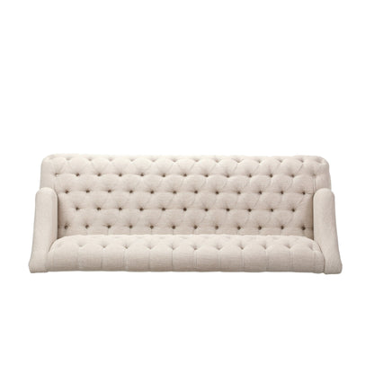 Canapé 3 places beige moderne capitonné à boutons 73,25 avec pieds en bois de bouleau pour le salon