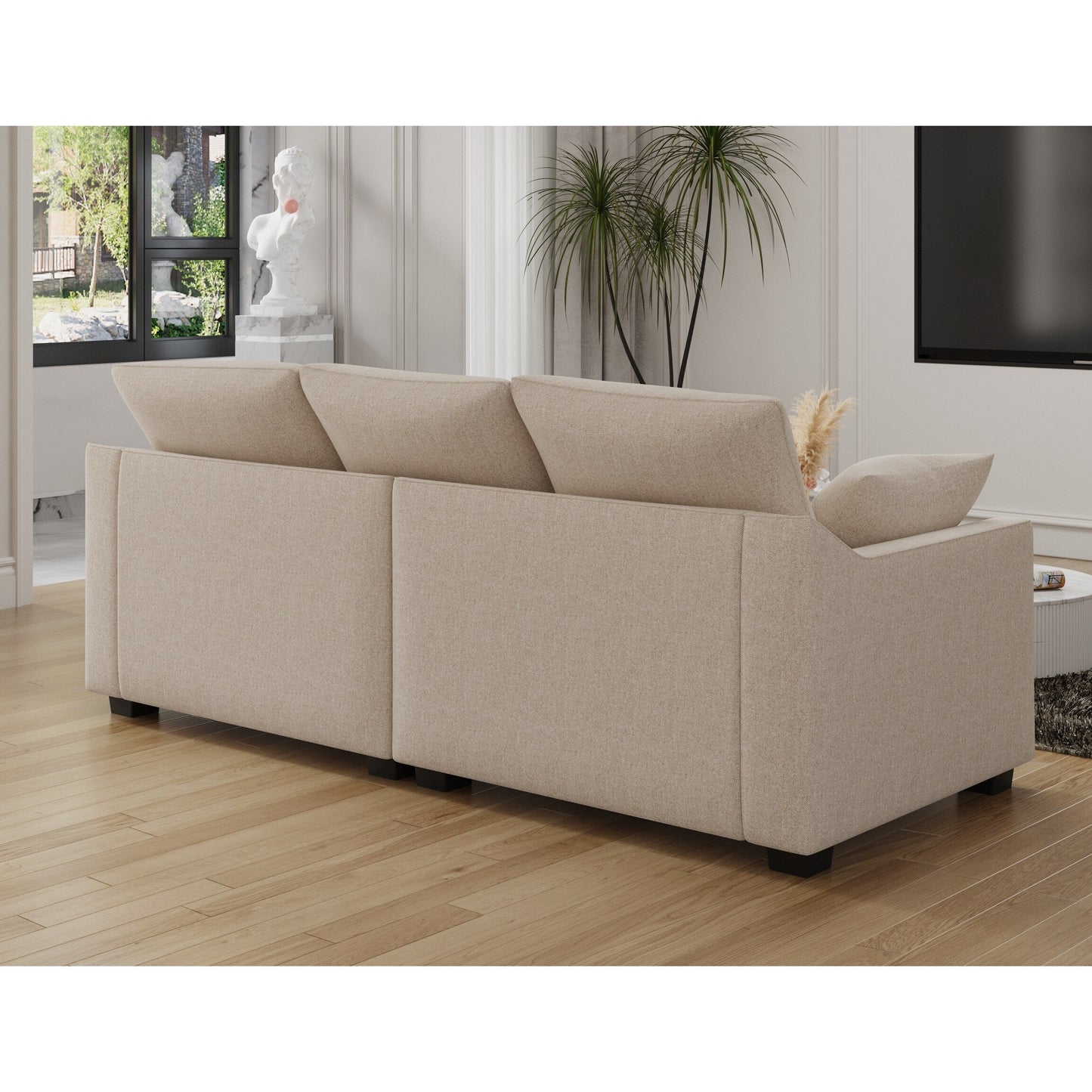 Canapé 3 places beige moderne en polyester 78,7 avec coussins et pieds en bois massif pour le salon