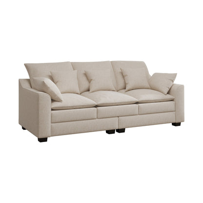 Canapé 3 places beige moderne en polyester 78,7 avec coussins et pieds en bois massif pour le salon