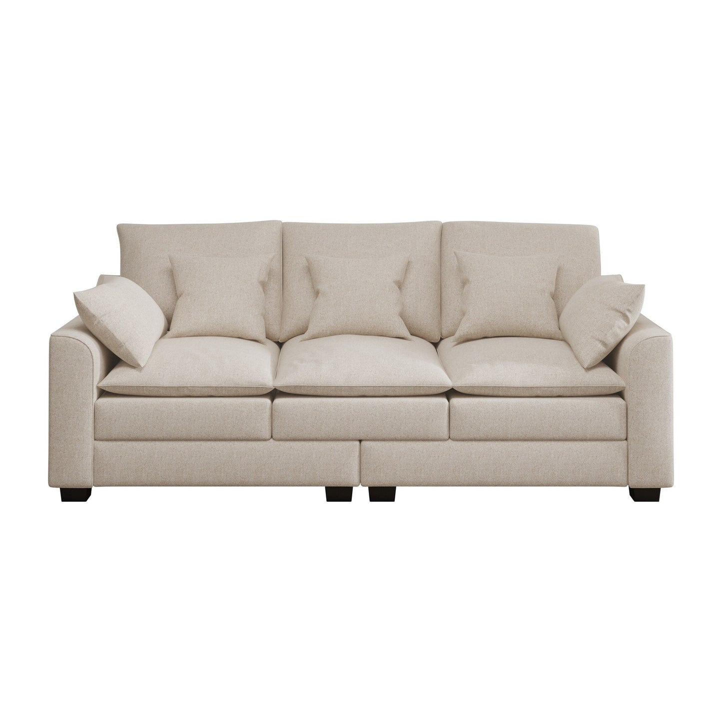 Canapé 3 places beige moderne en polyester 78,7 avec coussins et pieds en bois massif pour le salon