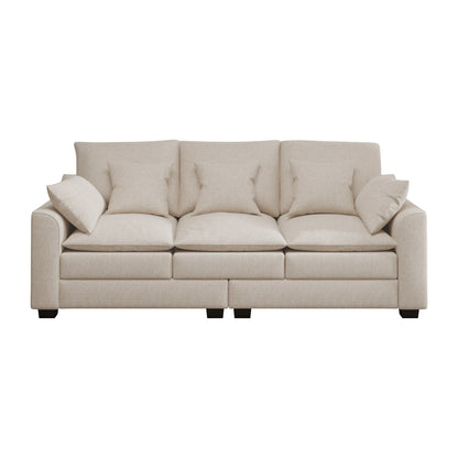 Canapé 3 places beige moderne en polyester 78,7 avec coussins et pieds en bois massif pour le salon