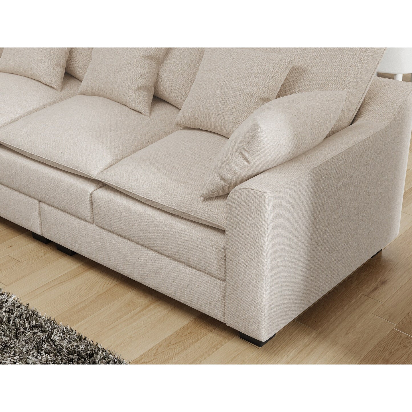 Canapé 3 places beige moderne en polyester 78,7 avec coussins et pieds en bois massif pour le salon