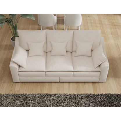 Canapé 3 places beige moderne en polyester 78,7 avec coussins et pieds en bois massif pour le salon