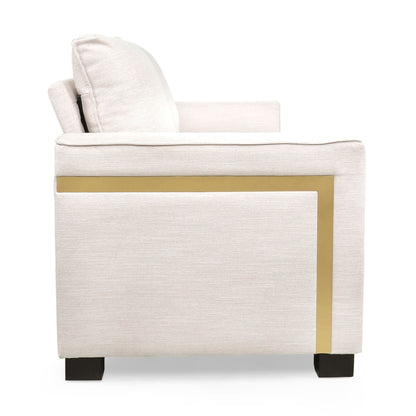 Canapé 3 places beige moderne rembourré avec coussins et pieds en bois pour le salon (80,25)