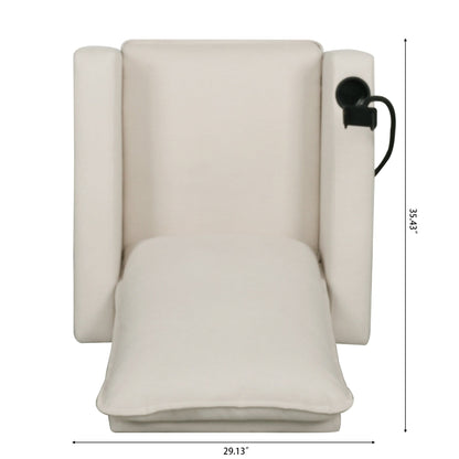 Fauteuil inclinable manuel moderne en tissu beige avec support pour téléphone portable, porte-gobelet et repose-pieds