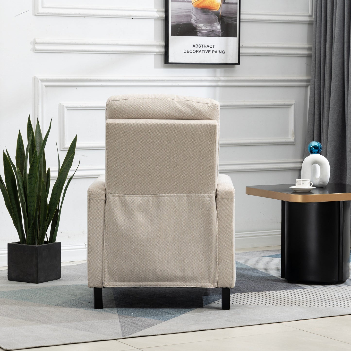 Fauteuil inclinable manuel en velours beige moderne avec coussins et décoration cloutée