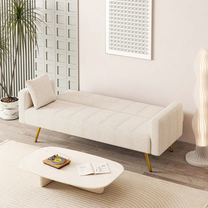 Canapé-lit pliant multifonctionnel beige avec pieds en métal et oreiller