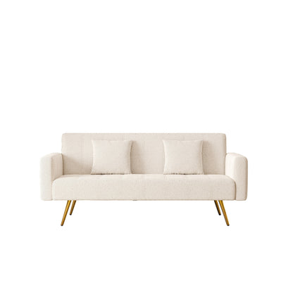 Canapé-lit pliant multifonctionnel beige avec pieds en métal et oreiller