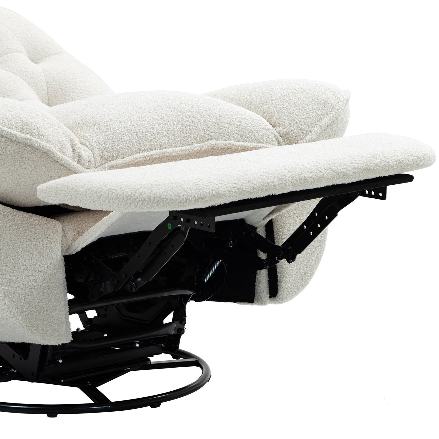 Fauteuil inclinable manuel pivotant à 360°, rembourré en chenille beige surdimensionnée avec repose-pieds allongé et dossier capitonné