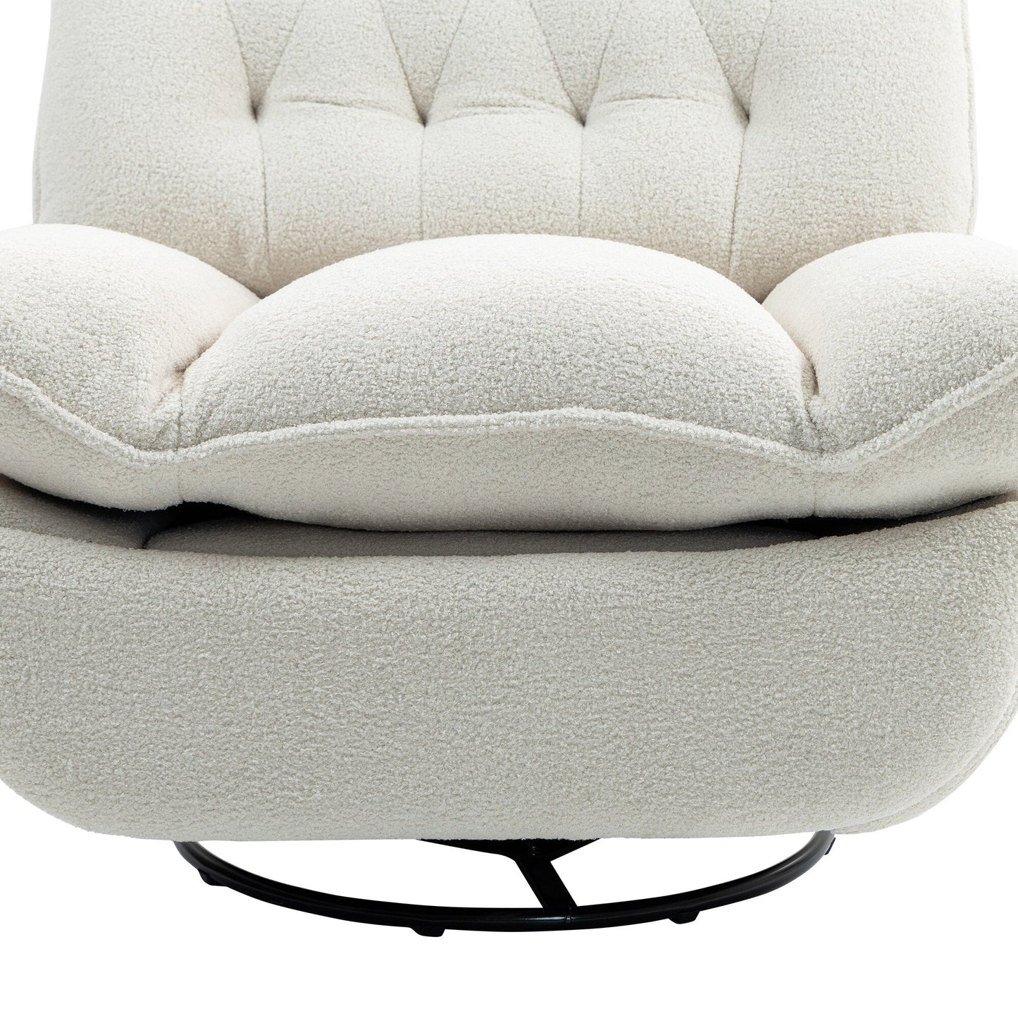 Fauteuil inclinable manuel pivotant à 360°, rembourré en chenille beige surdimensionnée avec repose-pieds allongé et dossier capitonné
