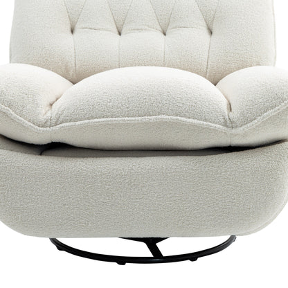 Fauteuil inclinable manuel pivotant à 360°, rembourré en chenille beige surdimensionnée avec repose-pieds allongé et dossier capitonné