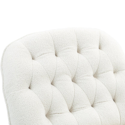 Fauteuil inclinable manuel pivotant à 360°, rembourré en chenille beige surdimensionnée avec repose-pieds allongé et dossier capitonné
