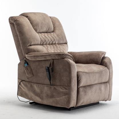 Fauteuil inclinable électrique surdimensionné beige avec moteur OKIN, relevage à plat à 180°, siège extra-large et poches de rangement