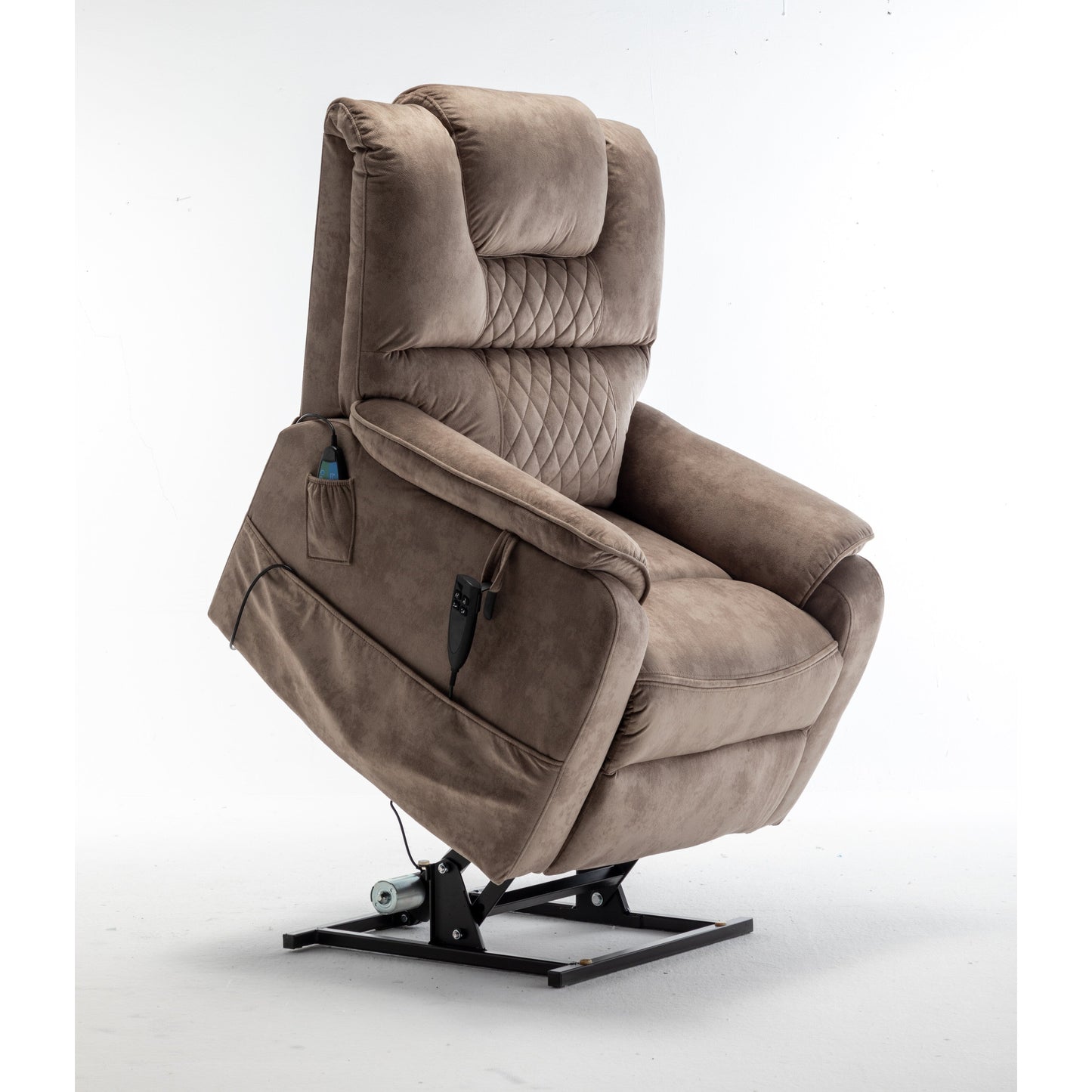 Fauteuil inclinable électrique surdimensionné beige avec moteur OKIN et position allongée à 180°