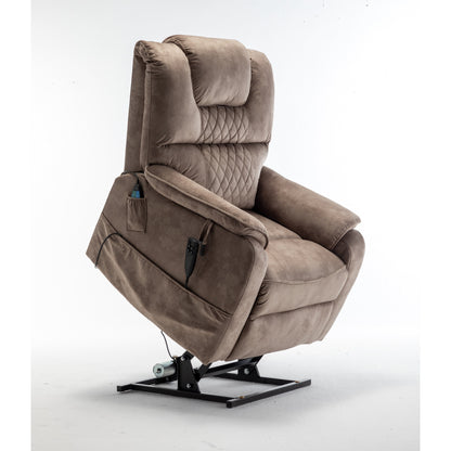 Fauteuil inclinable électrique surdimensionné beige avec moteur OKIN, fonction d'inclinaison à 180°, siège extra-large et poches de rangement latérales