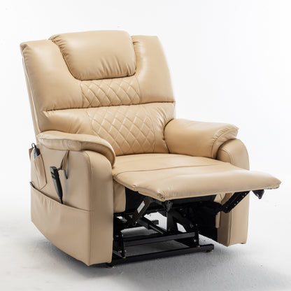 Fauteuil inclinable électrique surdimensionné beige avec moteur OKIN, fonction d'inclinaison à 180°, siège extra-large et poches de rangement latérales