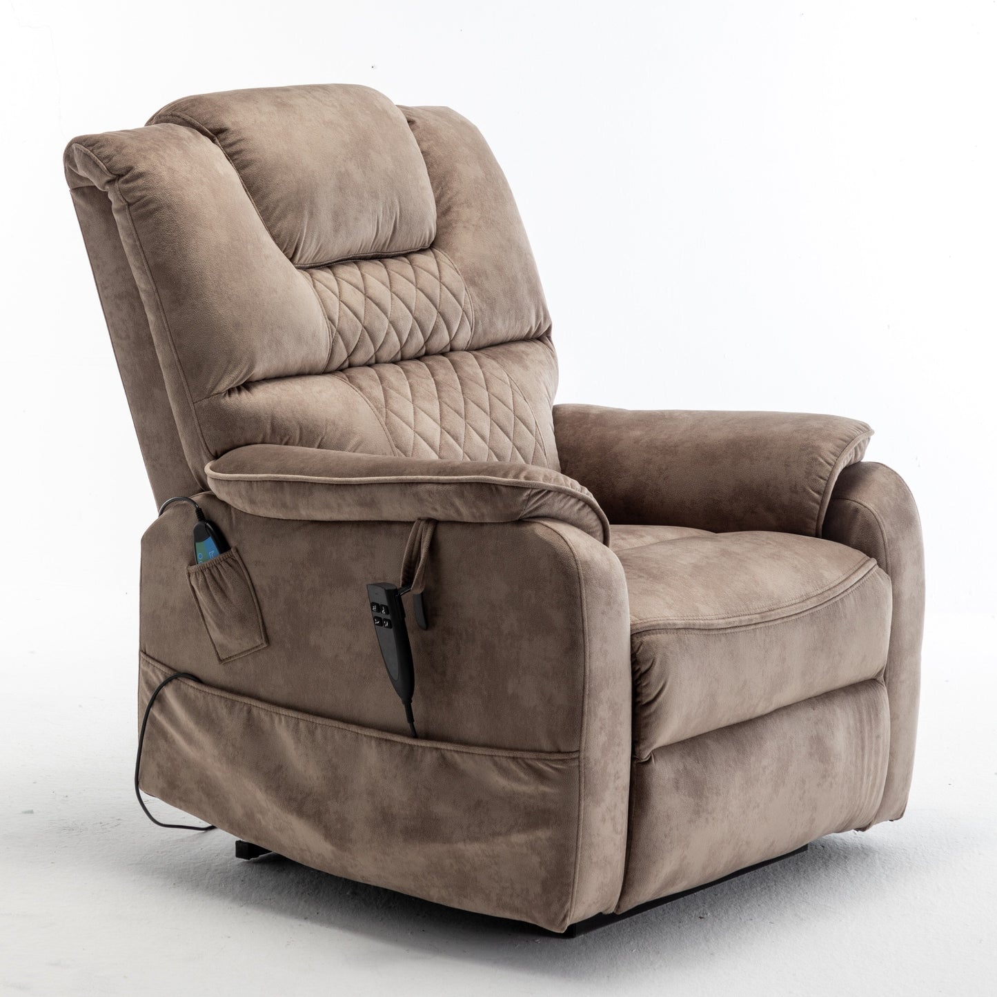 Fauteuil inclinable électrique surdimensionné beige avec moteur OKIN, fonction d'inclinaison à 180°, siège extra-large et poches de rangement latérales