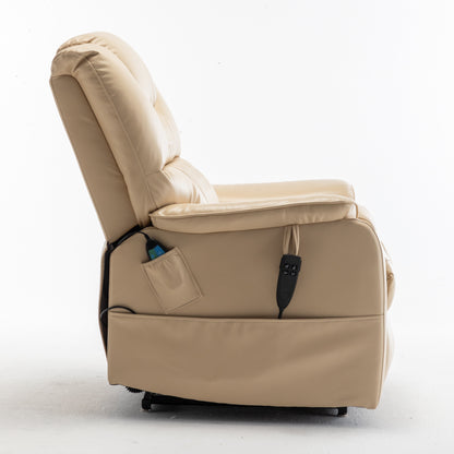 Fauteuil inclinable électrique surdimensionné beige avec moteur OKIN, relevage à plat à 180°, siège extra-large et poches de rangement