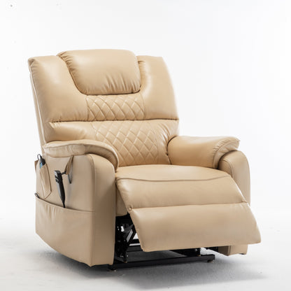 Fauteuil inclinable électrique surdimensionné beige avec moteur OKIN, relevage à plat à 180°, siège extra-large et poches de rangement