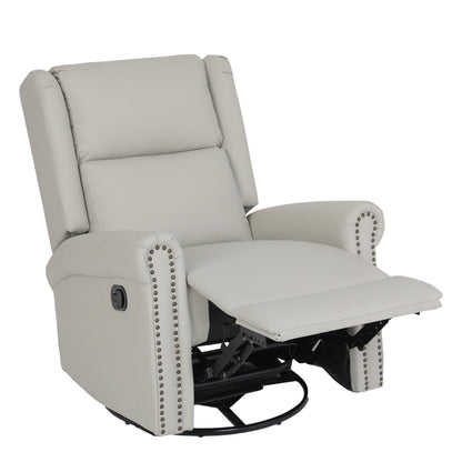 Fauteuil inclinable manuel pivotant à 360° en cuir PU beige avec dossier et repose-pieds réglables, décoration cloutée